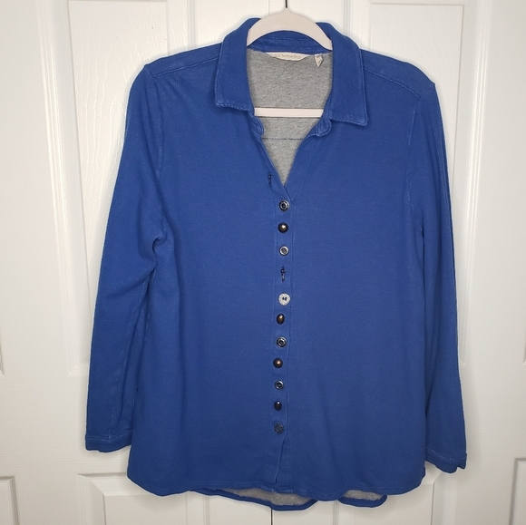 Soft Surroundings Sydney Shirt Tunic Top XL Buttondown Waffle Knit Mixed Media - Picture 11 of 11